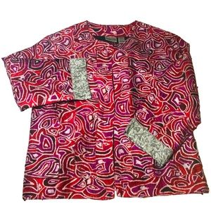 Chico’s embroidered silk jacket Cerise Claret metallic